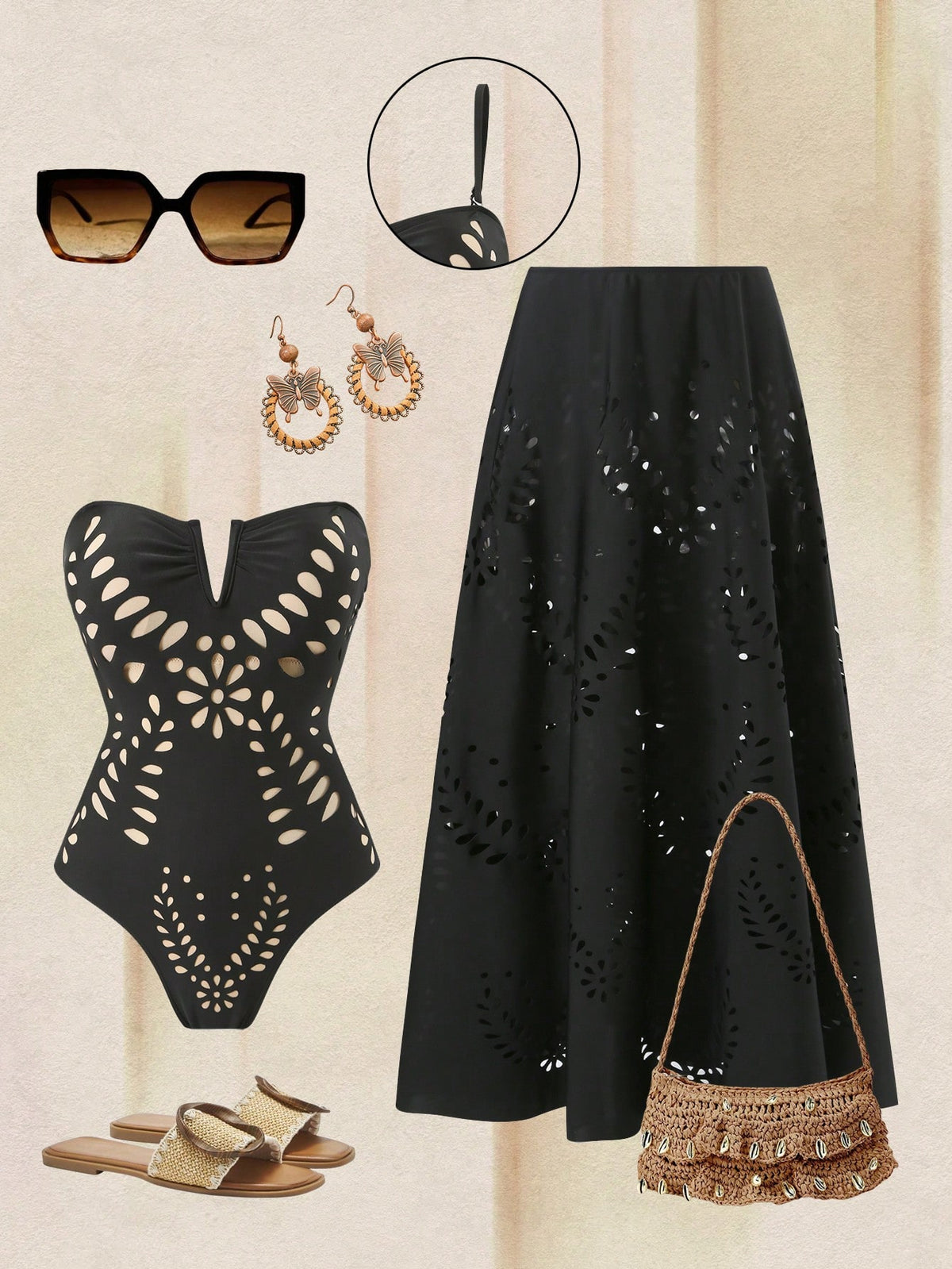 Swim Oasis Plus Size One-Piece Swimsuit, 2pcs Set, Minimalist, Suitable For Daily Wear, Summer, Beach Vacation