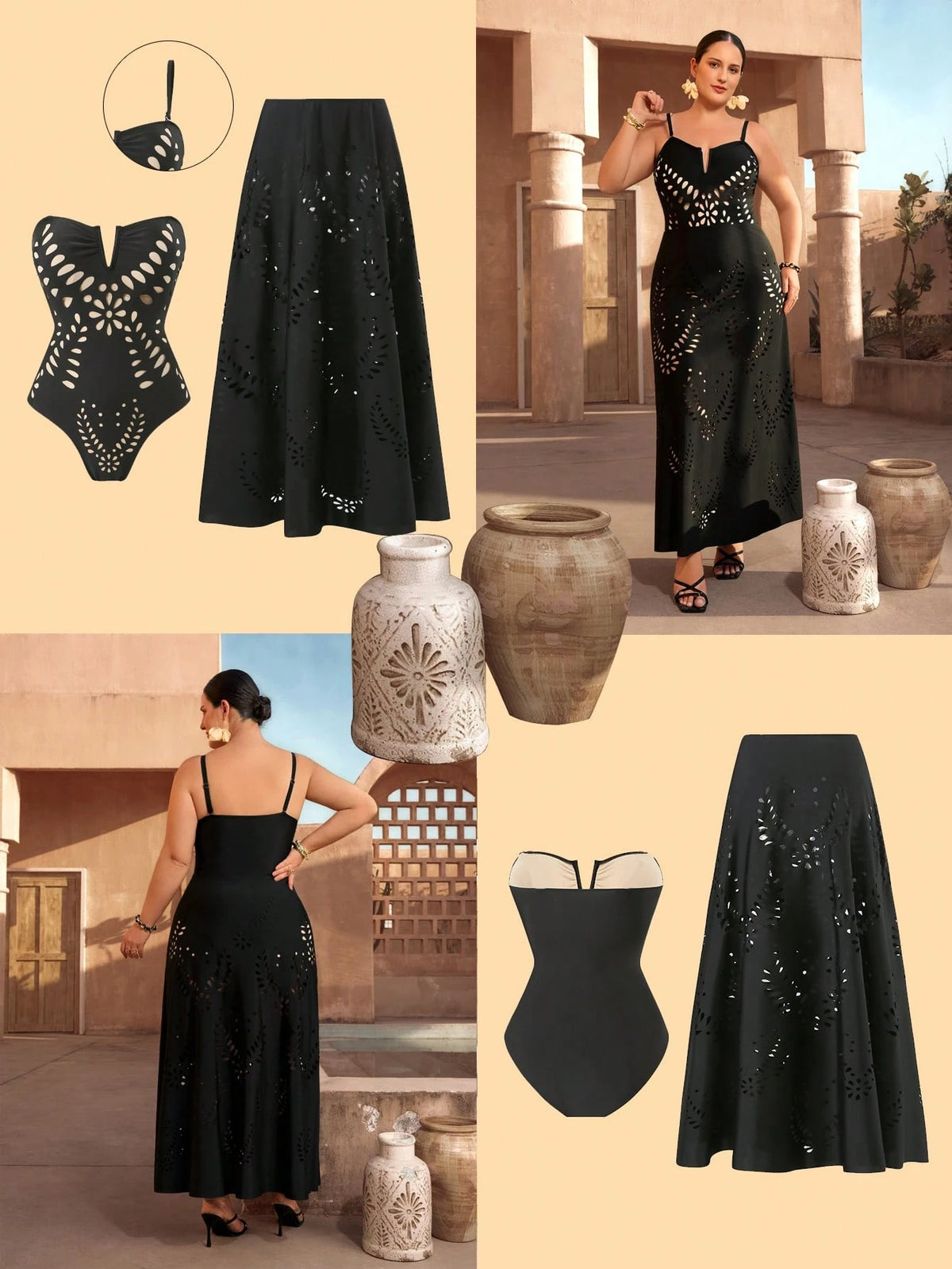 Swim Oasis Plus Size One-Piece Swimsuit, 2pcs Set, Minimalist, Suitable For Daily Wear, Summer, Beach Vacation
