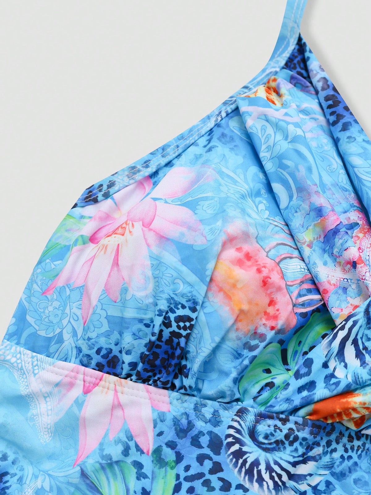 Swim Oasis Plus Size Women 2pcs/Set Random Print Spaghetti Strap Paired With Mesh Skirt Sexy Beach Resort Bikini Swimsuit