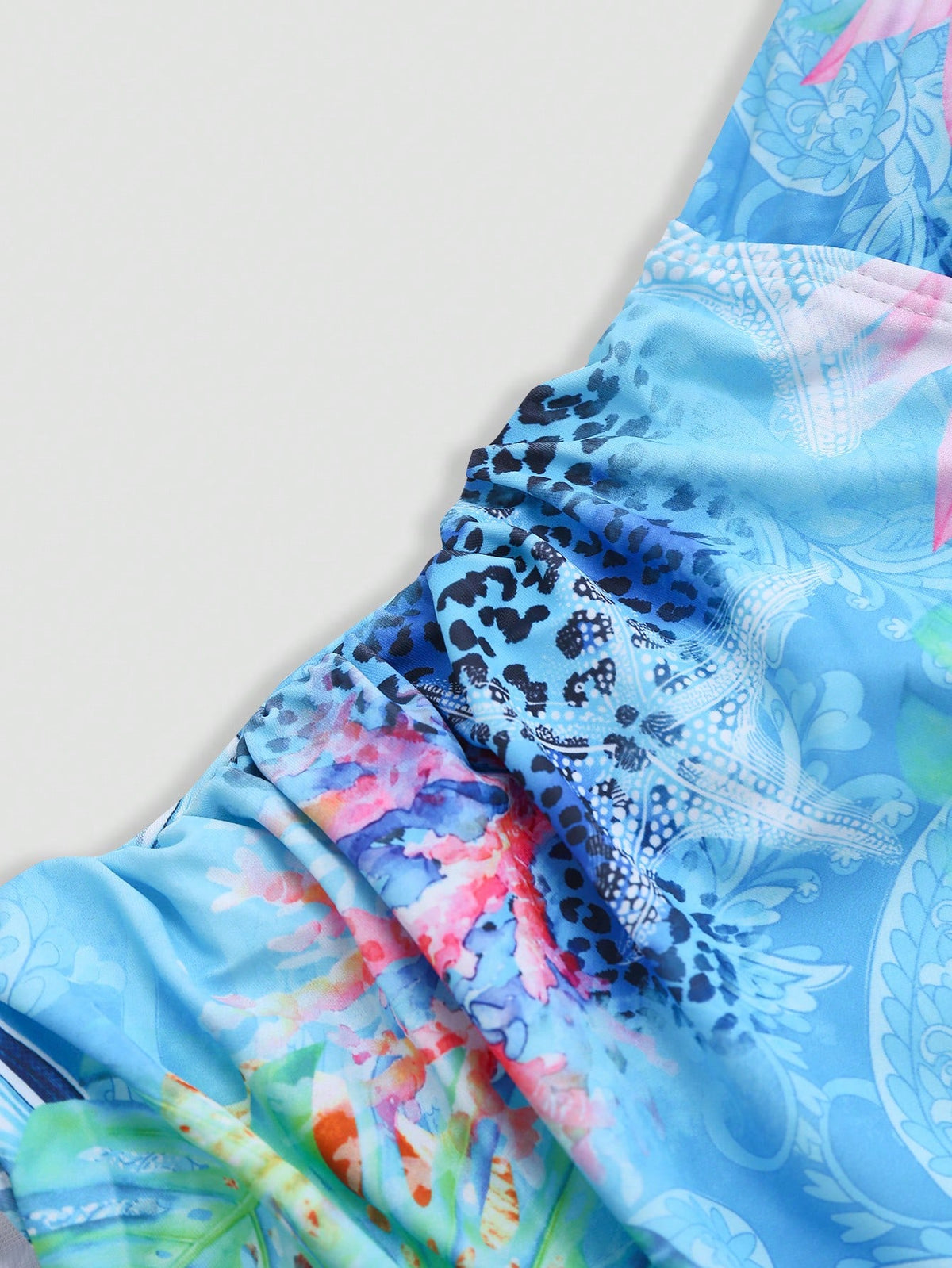 Swim Oasis Plus Size Women 2pcs/Set Random Print Spaghetti Strap Paired With Mesh Skirt Sexy Beach Resort Bikini Swimsuit