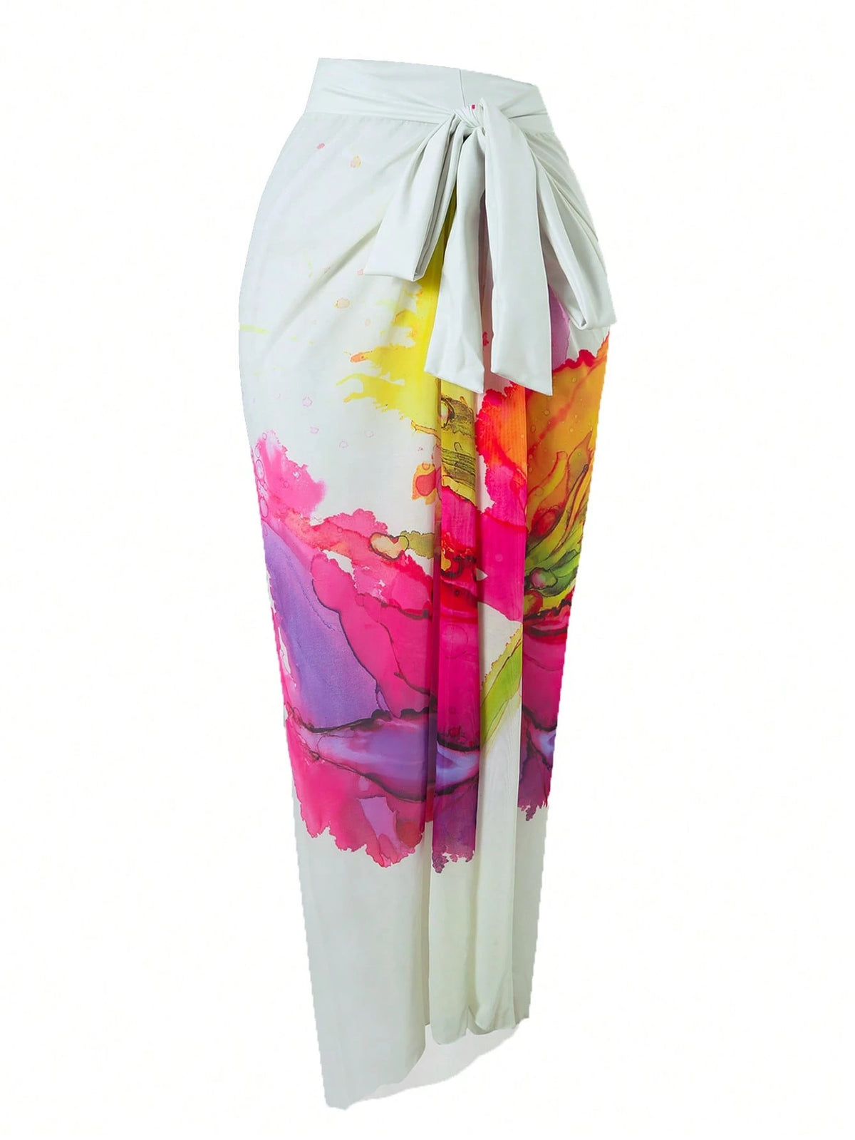 Swim Oasis Plus Size Women's One-Piece Swimsuit,Multi-Color Print White Mesh Maxi Skirt Set,Tropical Beach Vacation Outfits,Bachelorette Party Summer Holiday