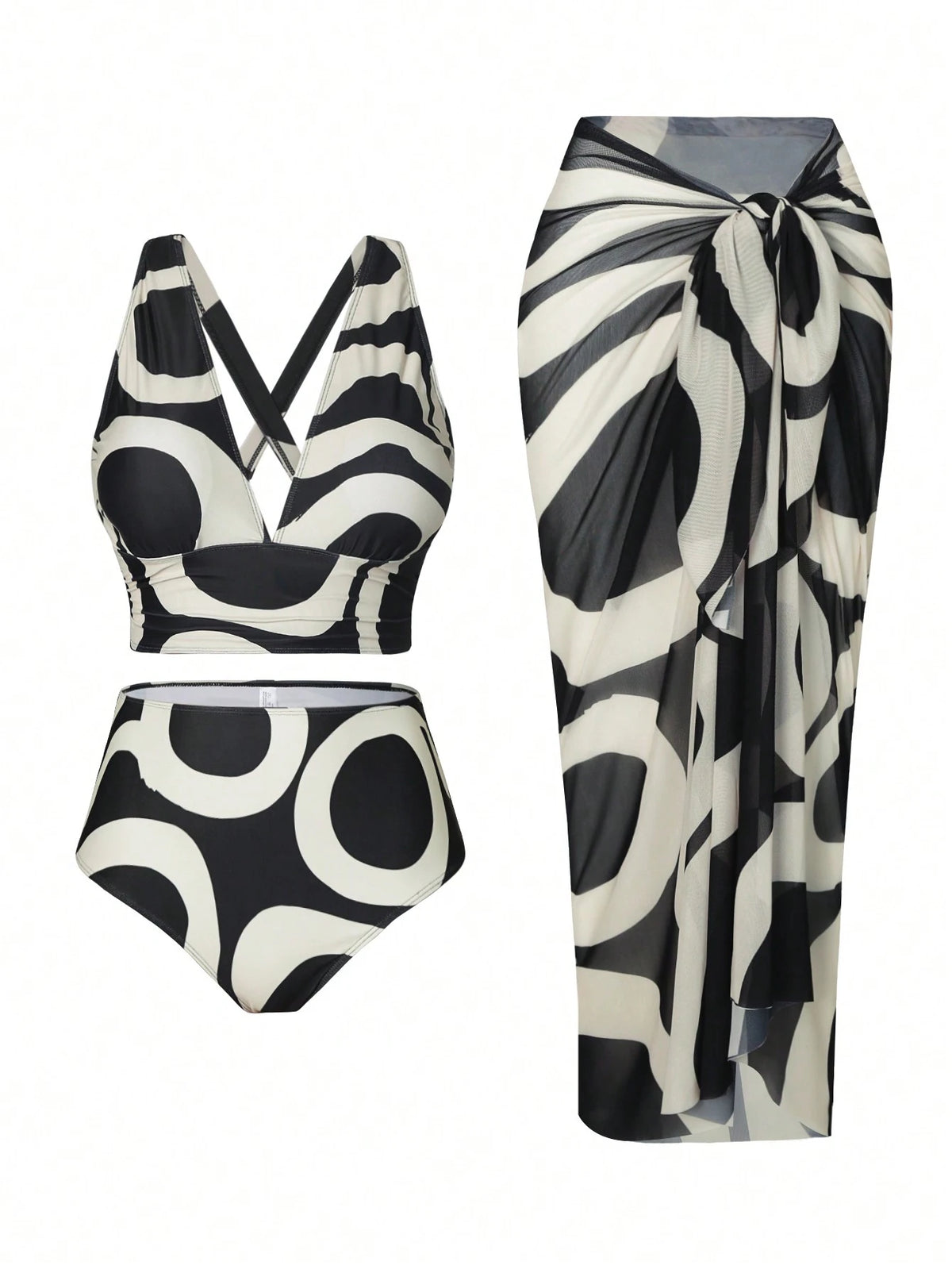 Swim Oasis Summer Beach Plus Size Random Print Swimwear Set, Bathing Suit Beach Outfit Vacay Vibe