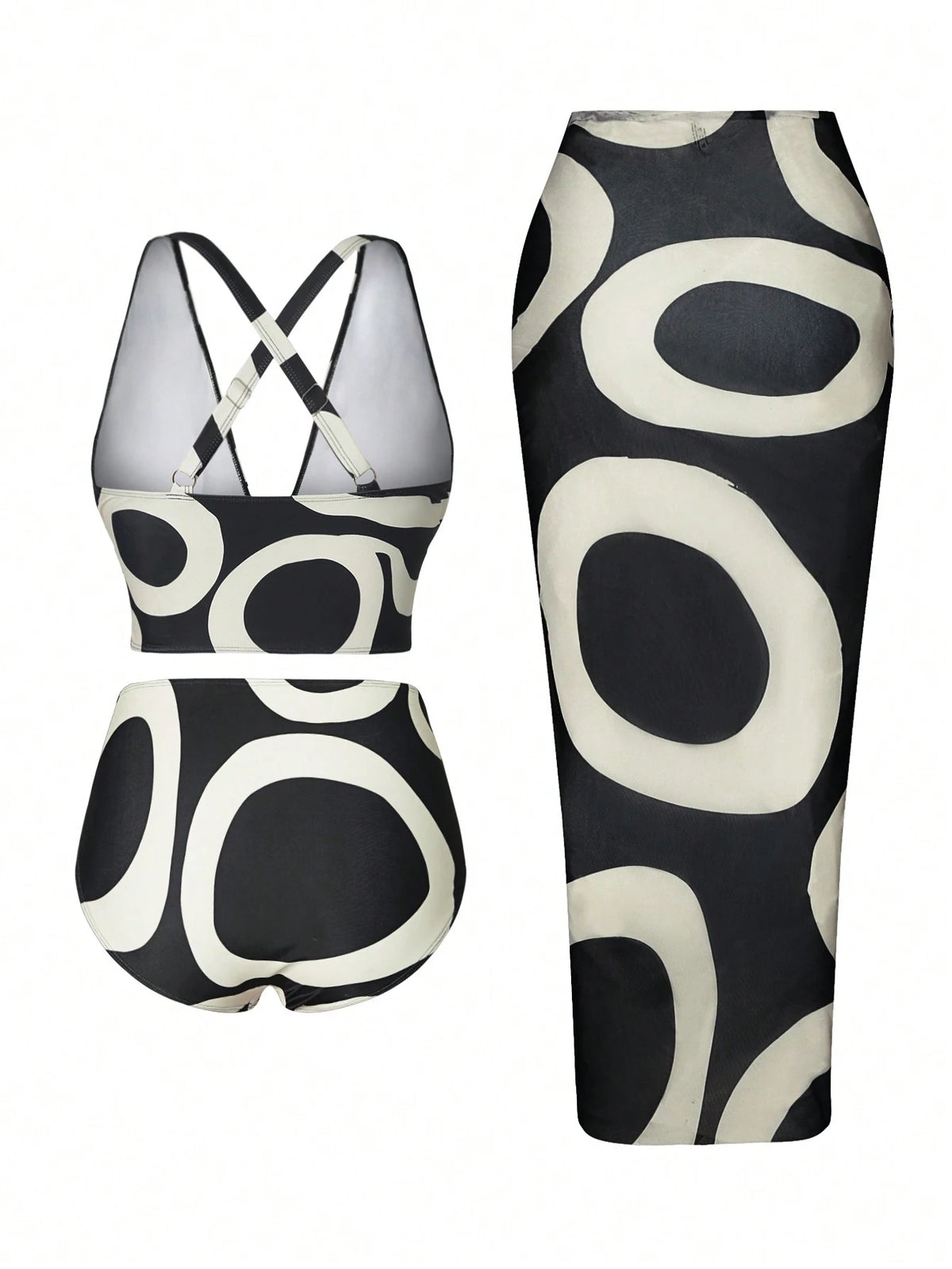 Swim Oasis Summer Beach Plus Size Random Print Swimwear Set, Bathing Suit Beach Outfit Vacay Vibe