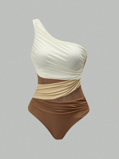 Swim Oasis Women's Elegant Color-Blocking Khaki Set