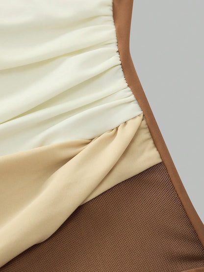 Swim Oasis Women's Elegant Color-Blocking Khaki Set