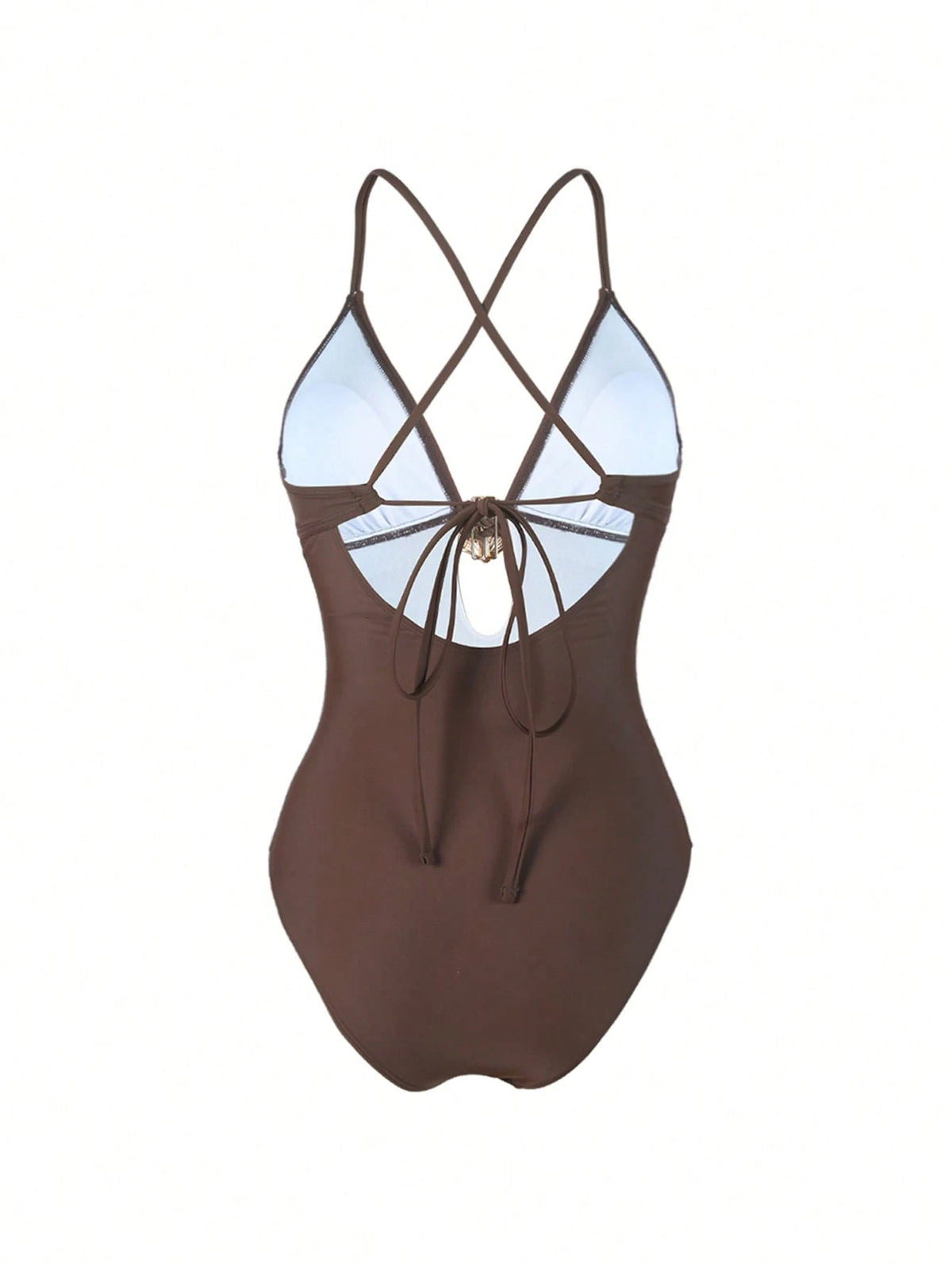 Swim Oasis Women's Oasis One-Piece Swimsuit Set, Deep Brown V-Neck Design, Handmade Rope Waistline, Summer Evening One-Piece Swimsuit Set With Crossed Slit Maxi Skirt