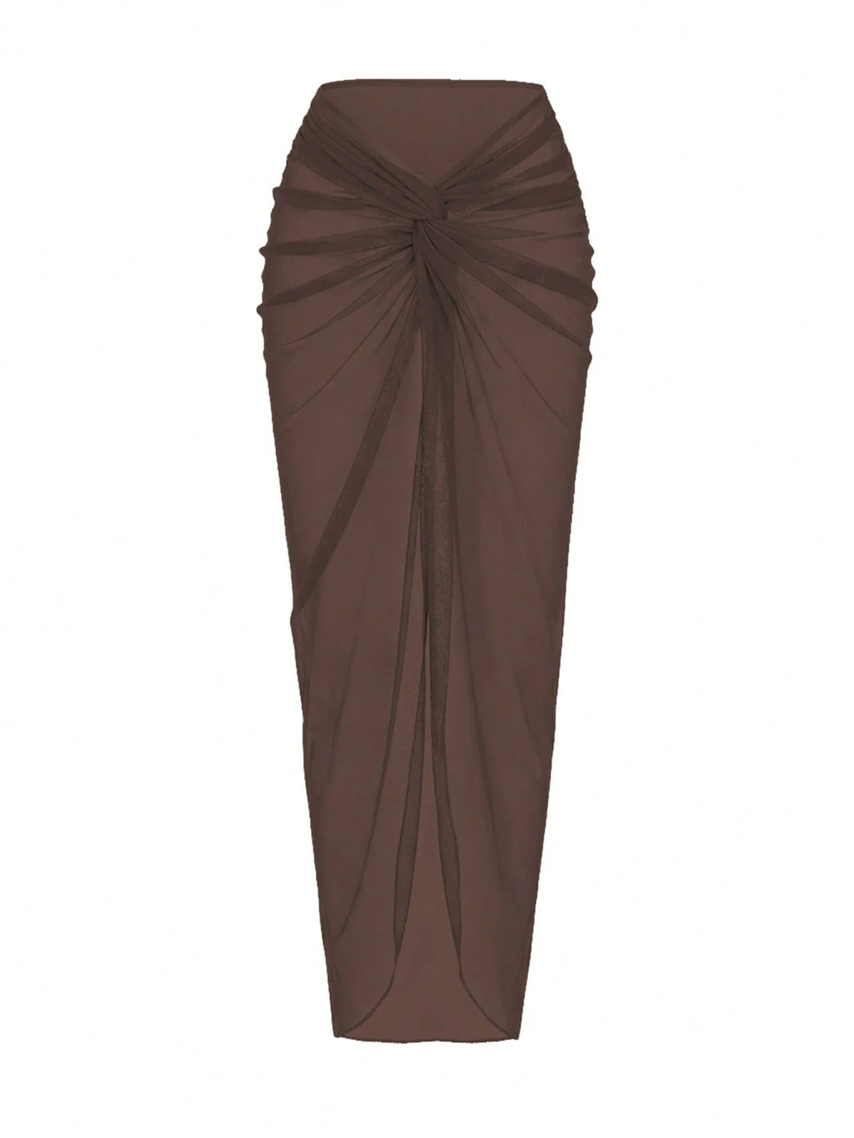 Swim Oasis Women's Oasis One-Piece Swimsuit Set, Deep Brown V-Neck Design, Handmade Rope Waistline, Summer Evening One-Piece Swimsuit Set With Crossed Slit Maxi Skirt