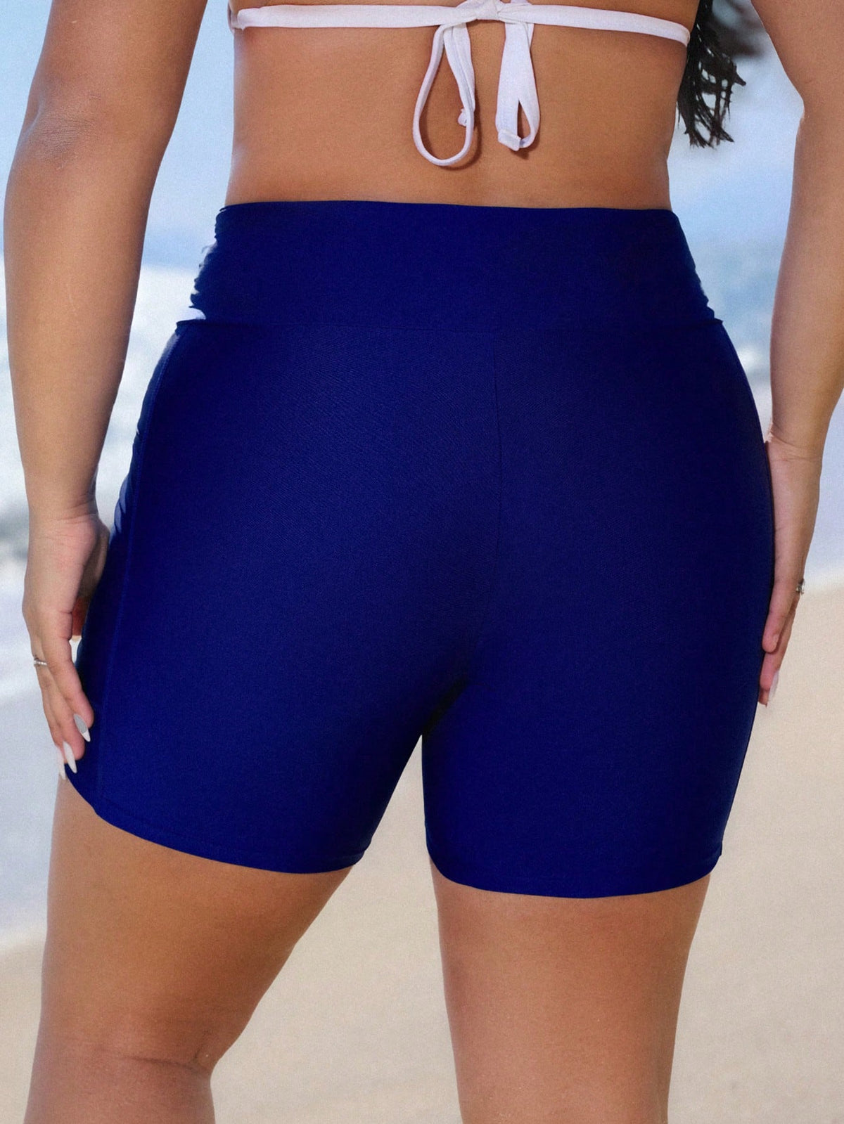 Swim Plus Size Women Slimming Solid Navy Blue Summer Beach Vacation Swimwear Shorts