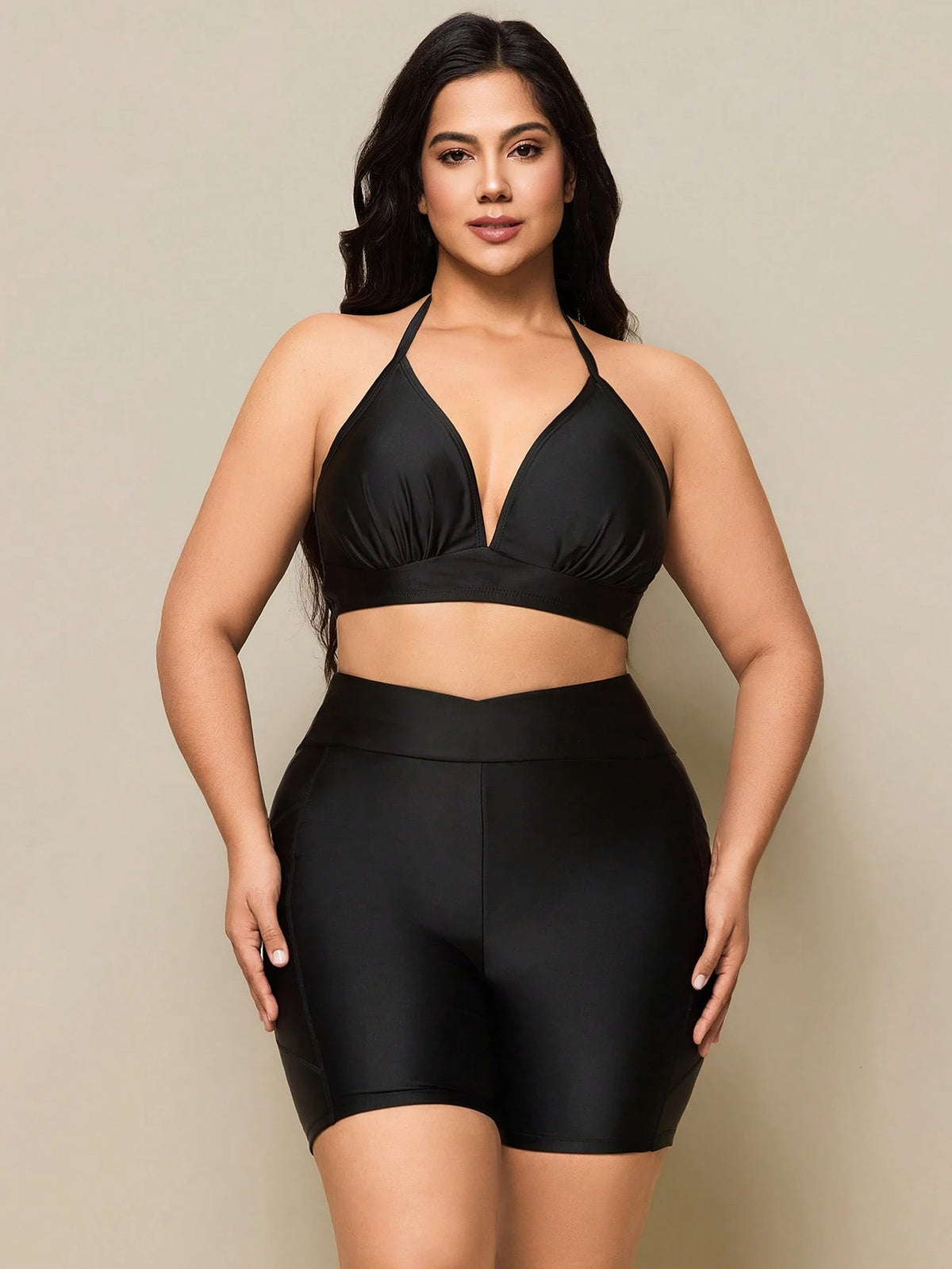 Swim Plus Size Women Slimming Solid Navy Blue Summer Beach Vacation Swimwear Shorts