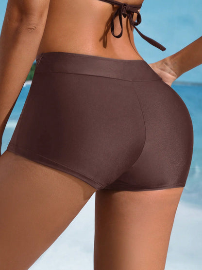 Swim SPRTY Women's Bikini Bottom Coffee Brown Swimwear,Summer Casual Beach Holiday Bathing Suit Shorts,Stretchy Booty Shorts,Boho Vacation 2026 New Arrival