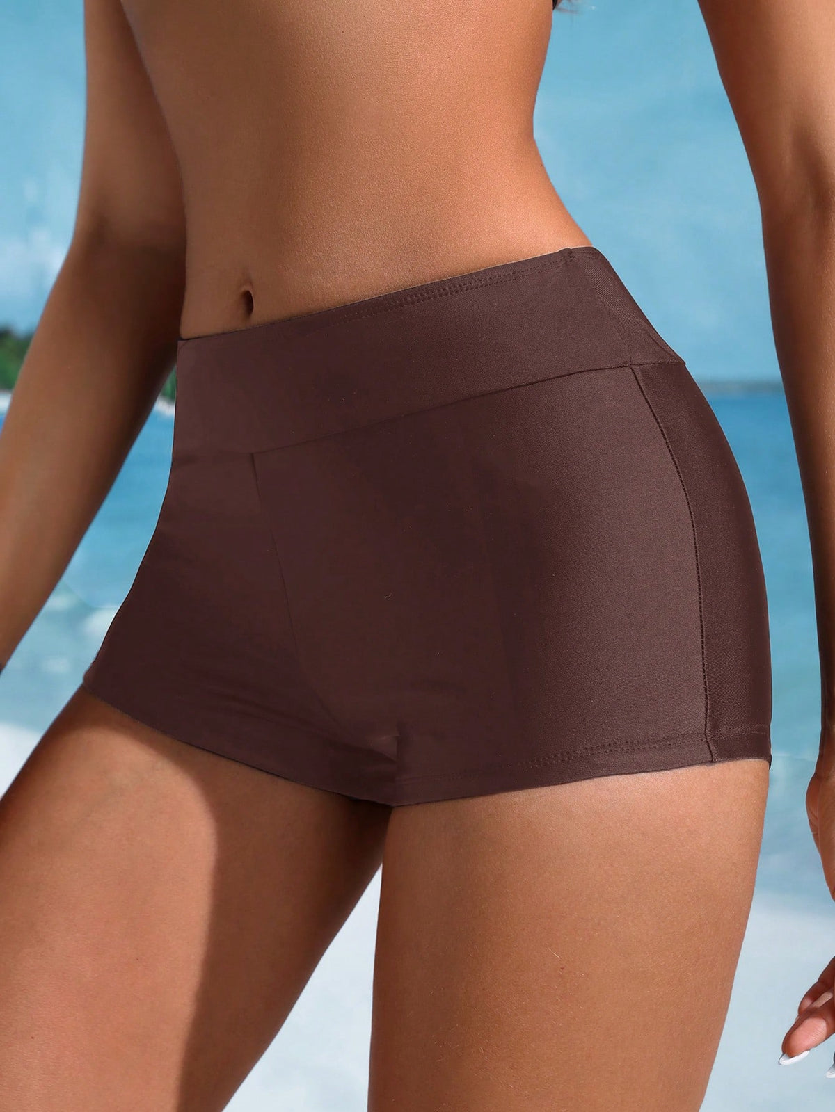 Swim SPRTY Women's Bikini Bottom Coffee Brown Swimwear,Summer Casual Beach Holiday Bathing Suit Shorts,Stretchy Booty Shorts,Boho Vacation 2026 New Arrival