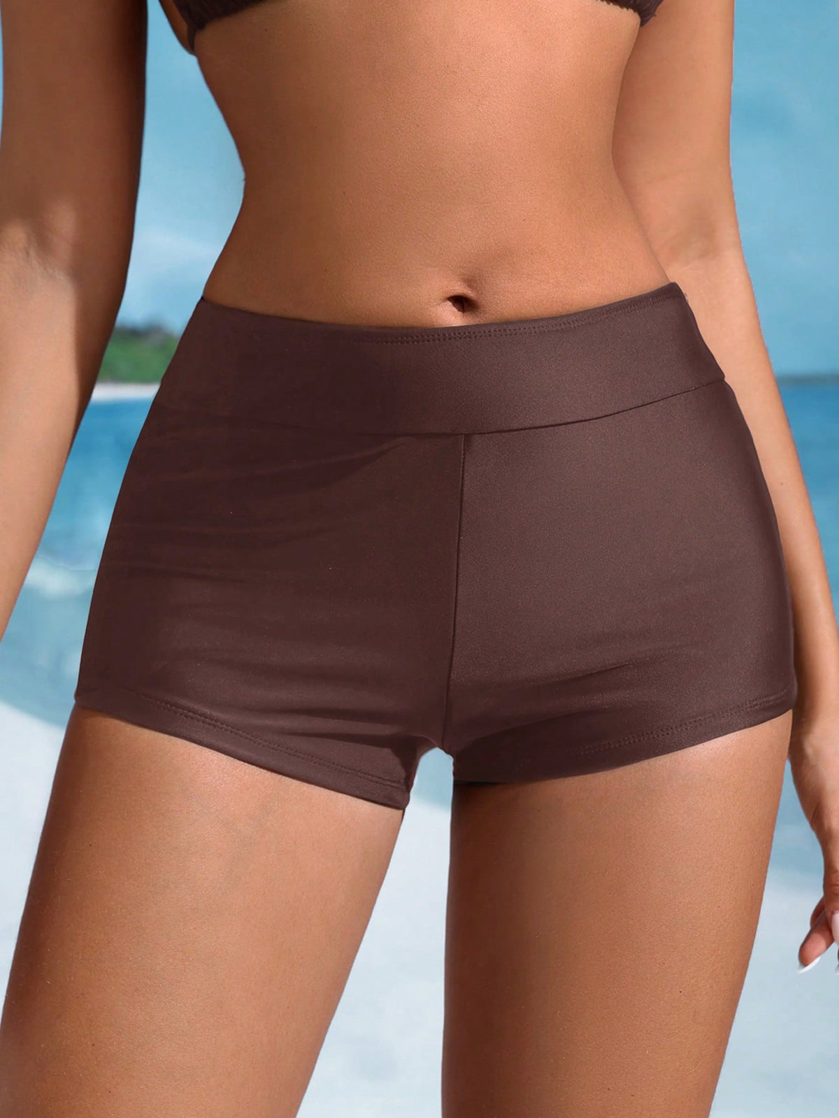 Swim SPRTY Women's Bikini Bottom Coffee Brown Swimwear,Summer Casual Beach Holiday Bathing Suit Shorts,Stretchy Booty Shorts,Boho Vacation 2026 New Arrival