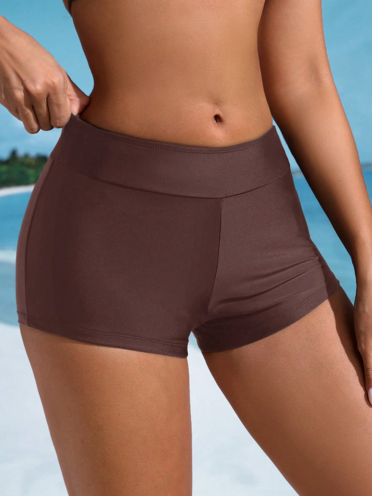 Swim SPRTY Women's Bikini Bottom Coffee Brown Swimwear,Summer Casual Beach Holiday Bathing Suit Shorts,Stretchy Booty Shorts,Boho Vacation 2026 New Arrival