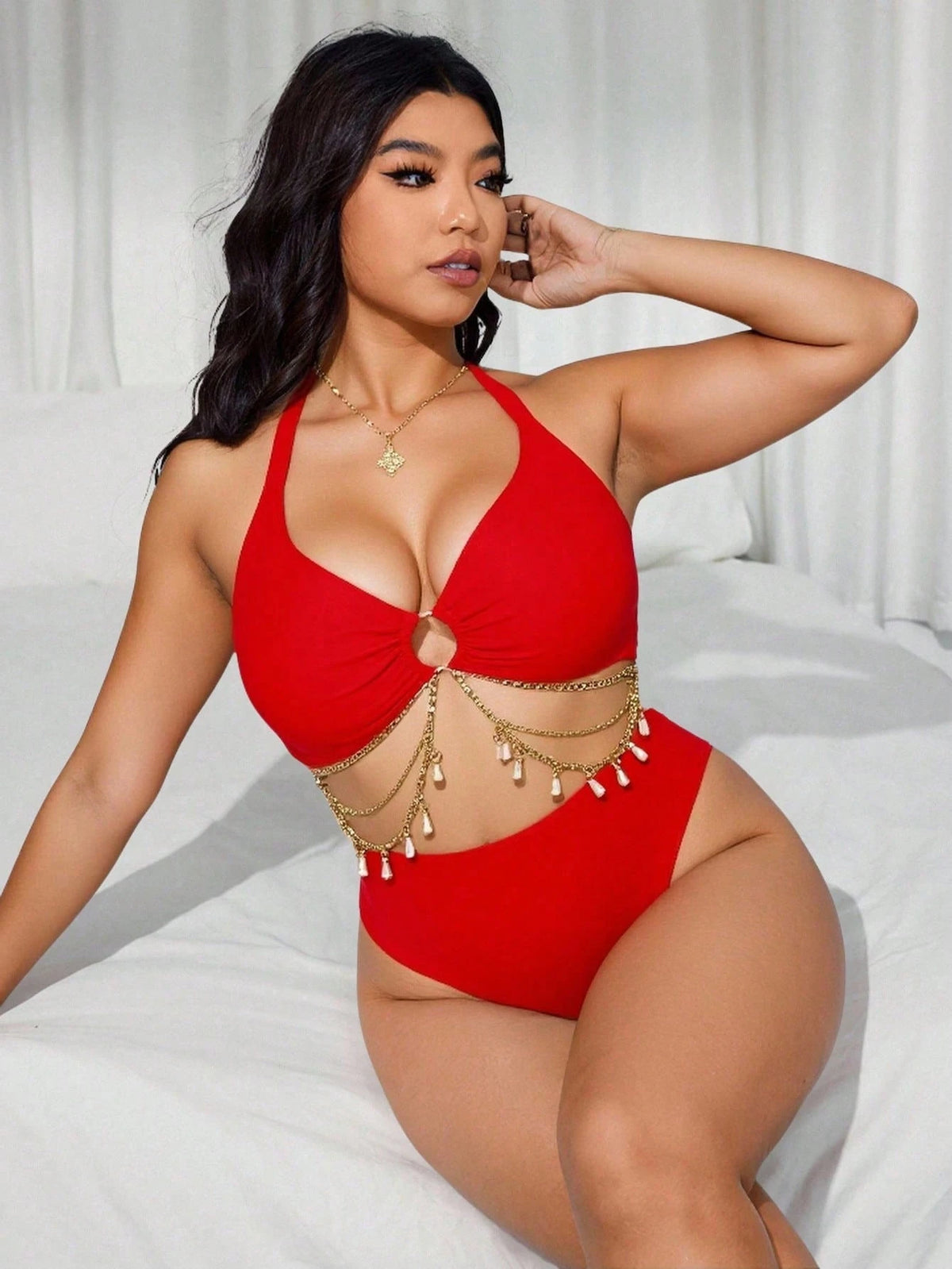 Swim SXY 2026 New Sexy Plus Size Women's Beach Vacation Bikini Set, O-Ring Chain Design, Suitable For Summer Beach Vacation