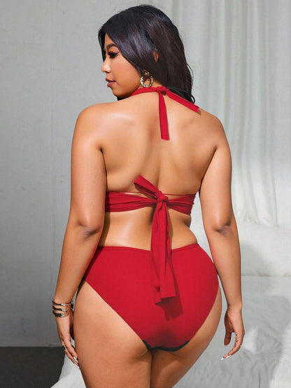 Swim SXY 2026 New Sexy Plus Size Women's Beach Vacation Bikini Set, O-Ring Chain Design, Suitable For Summer Beach Vacation