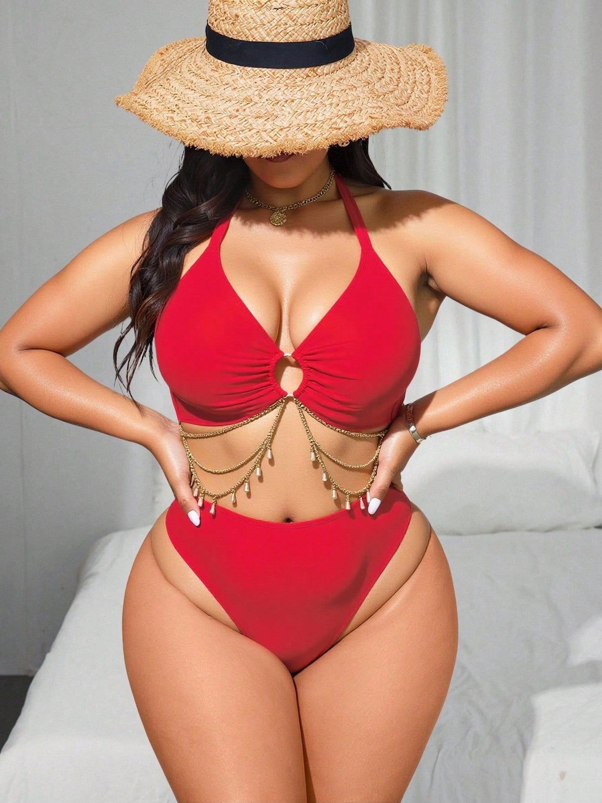 Swim SXY 2026 New Sexy Plus Size Women's Beach Vacation Bikini Set, O-Ring Chain Design, Suitable For Summer Beach Vacation