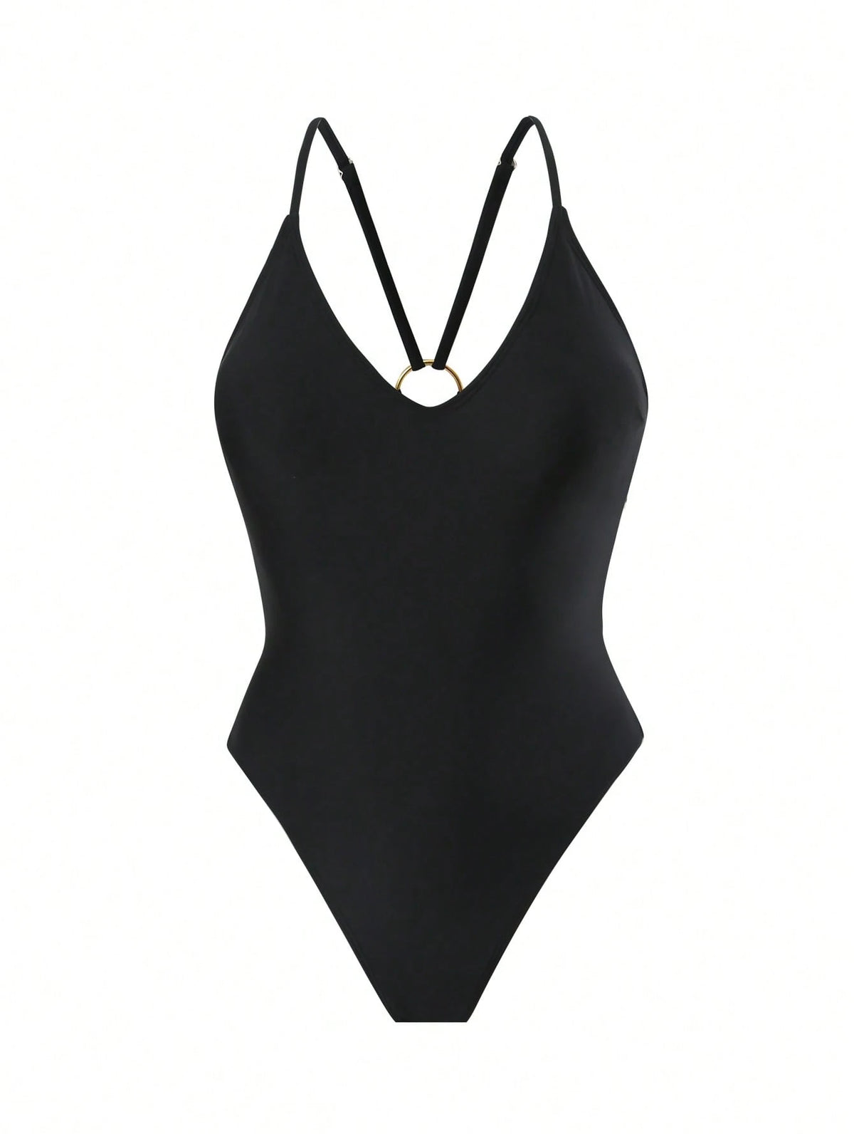 Swim SXY Spring/Summer Sunshine Beach Swimsuit, Random Metallic Print, Spaghetti Strap Backless Metal Ring Sexy One-Piece Swimwear For Women