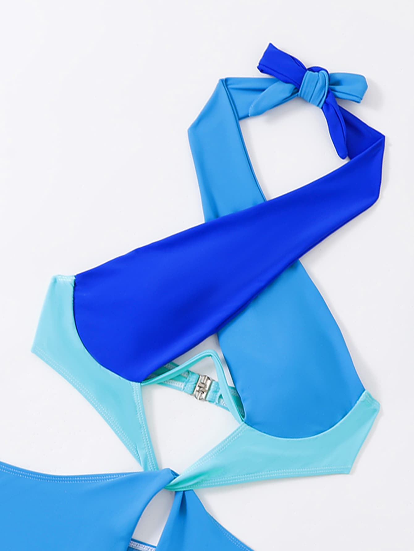 Swim SXY Summer Beach Colorblock Cut Out Cross Halter Underwire One Piece Swimsuit