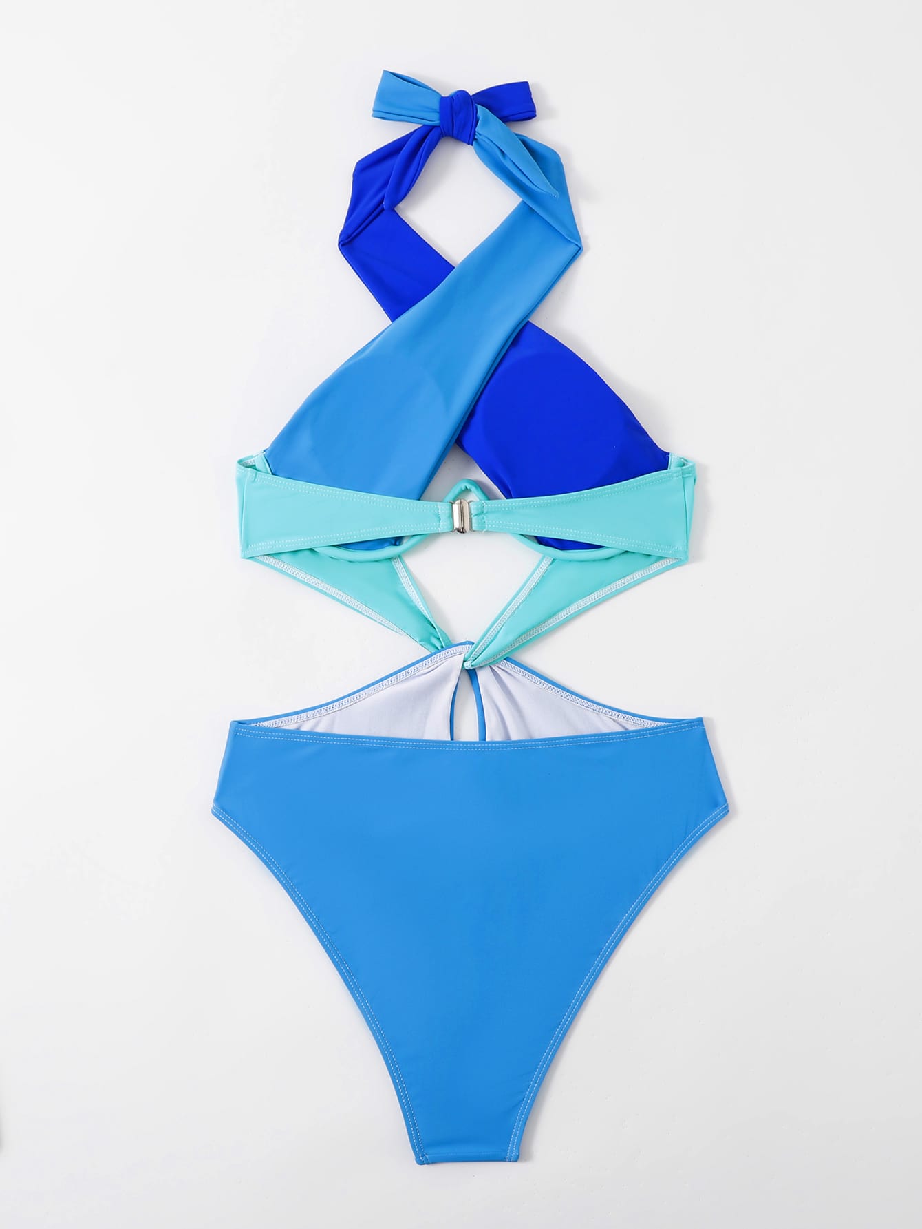 Swim SXY Summer Beach Colorblock Cut Out Cross Halter Underwire One Piece Swimsuit