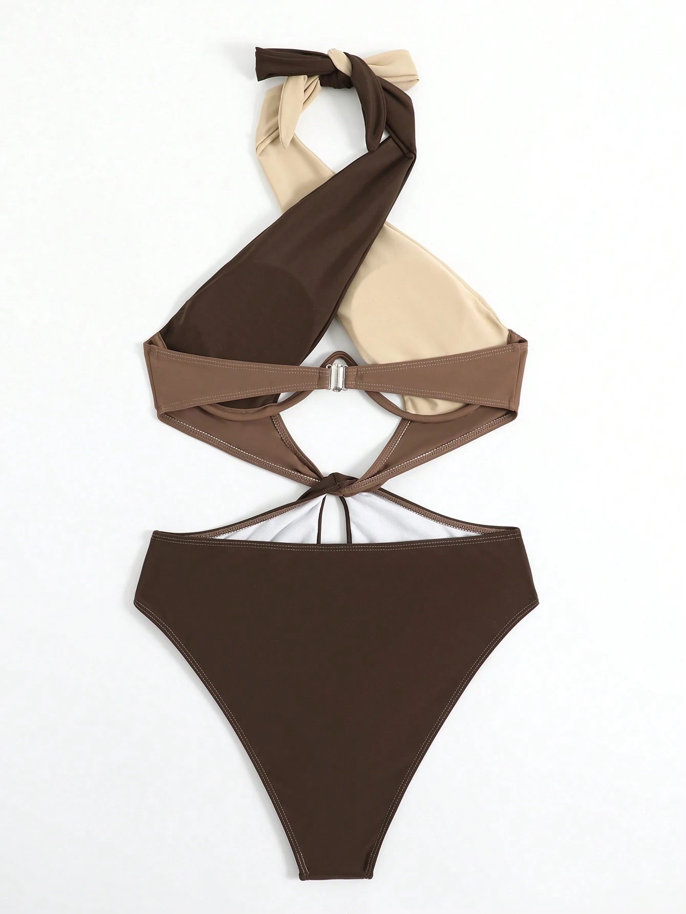Swim SXY Summer Beach Colorblock Cut Out Cross Halter Underwire One Piece Swimsuit