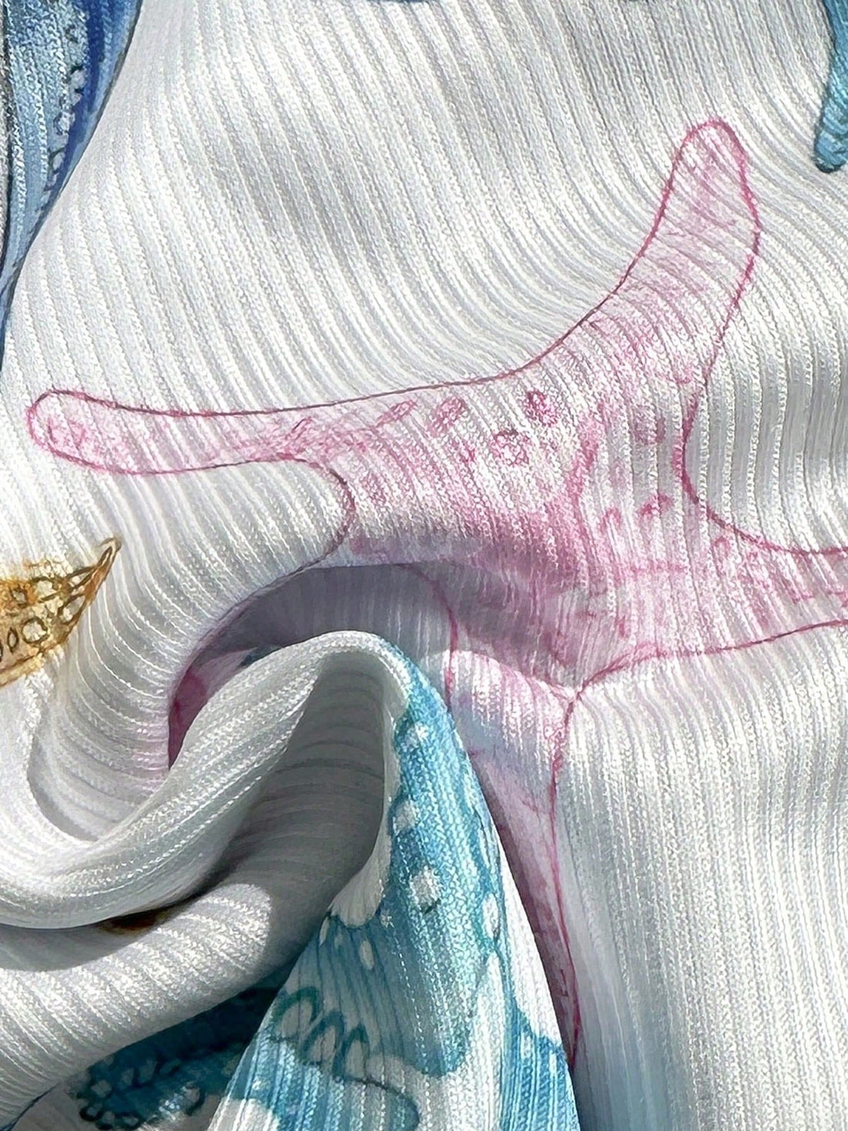 Swim Vcay 1pc Women Summer Vacation Random Seashell Print Ribbed Texture Fabric Halter Bra Top Beachwear Bathers