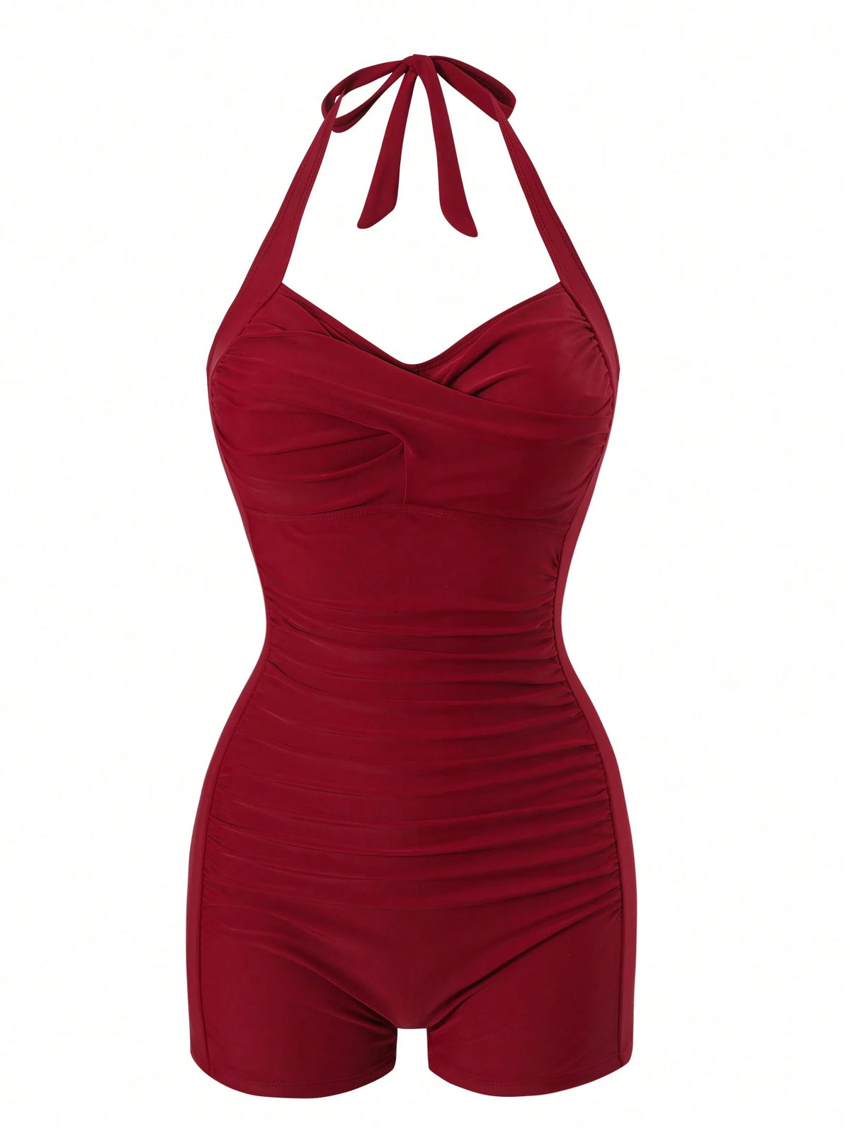 Swim Vcay 2025 Women Beach Vacation Solid Color Halter Tie-Up Casual One Piece Swimsuit Summer