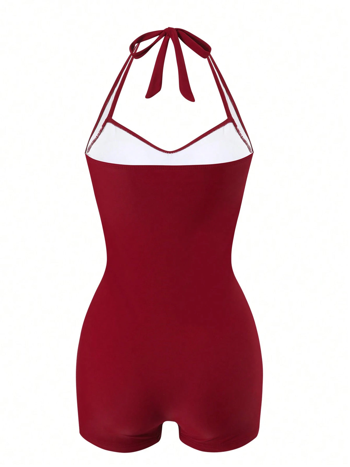 Swim Vcay 2025 Women Beach Vacation Solid Color Halter Tie-Up Casual One Piece Swimsuit Summer
