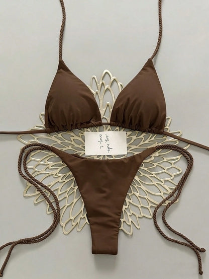Swim Vcay 2pcs Women Swimwear Set, White Handmade Crochet Bikini Sets For Women Brown Bikini Triangle Bikini Thong Bikini Rope Strap Bikini