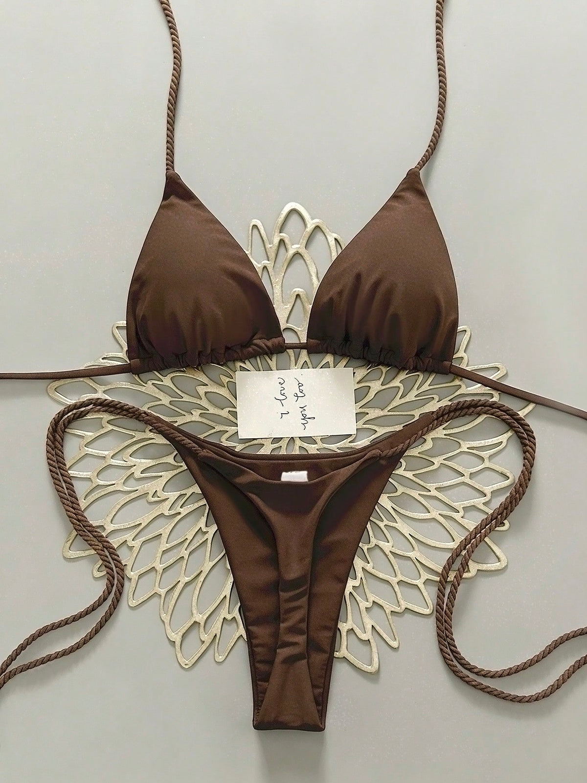 Swim Vcay 2pcs Women Swimwear Set, White Handmade Crochet Bikini Sets For Women Brown Bikini Triangle Bikini Thong Bikini Rope Strap Bikini