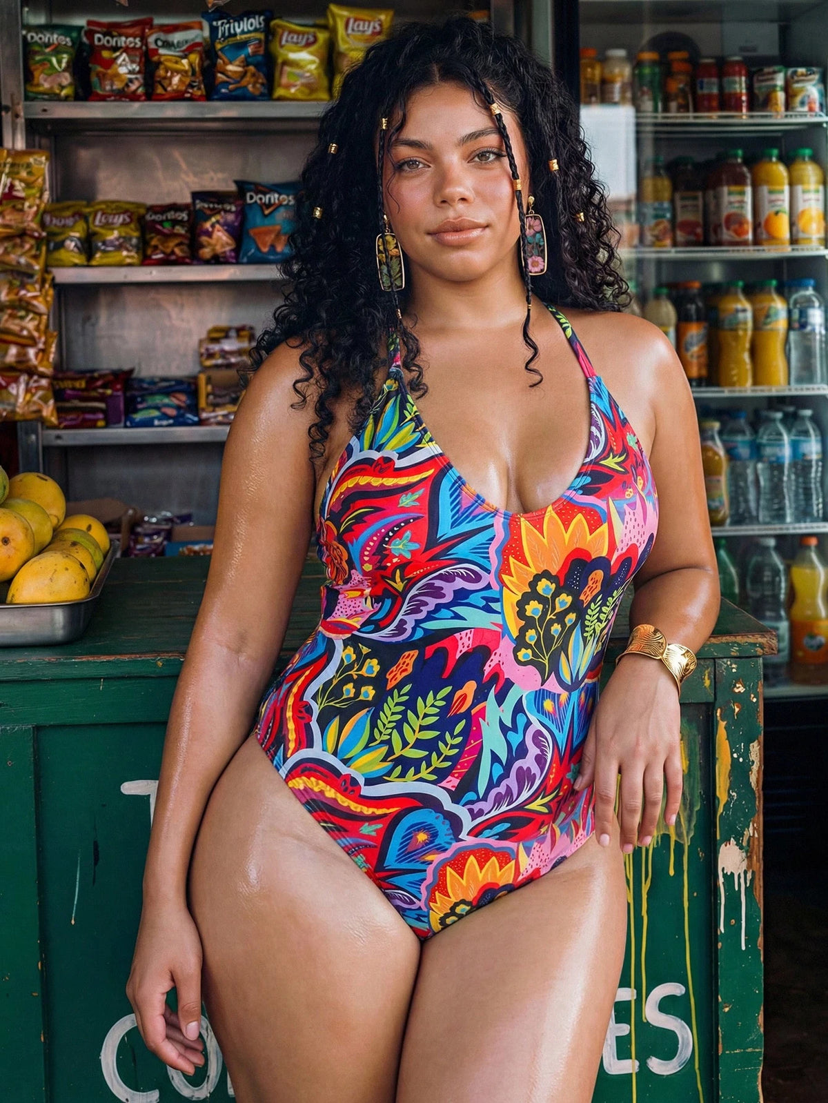 Swim Vcay Plus Size Women Floral & Leaf Print Beachwear One-Piece Swimsuit