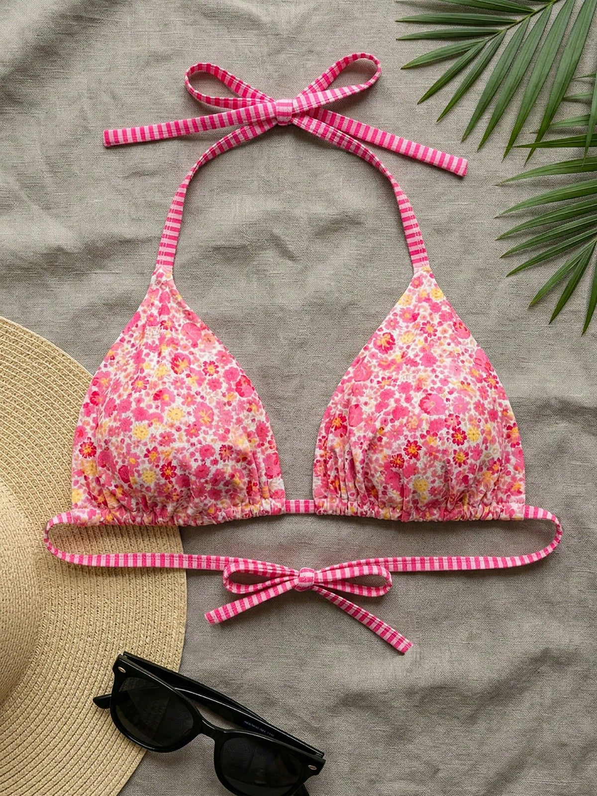 Swim Vcay Plus Size Women Summer Leopard Print Tie Front Sexy Bikini Top Beach Vacation Beige