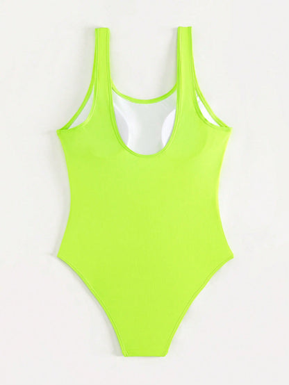 Swim Vcay Summer Beach Solid Neon One Piece Swimsuit Bathing Suit