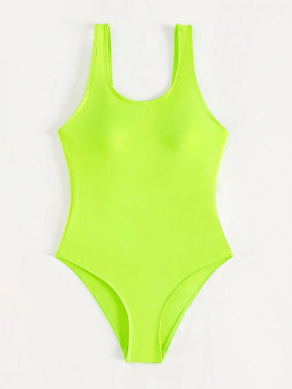 Swim Vcay Summer Beach Solid Neon One Piece Swimsuit Bathing Suit