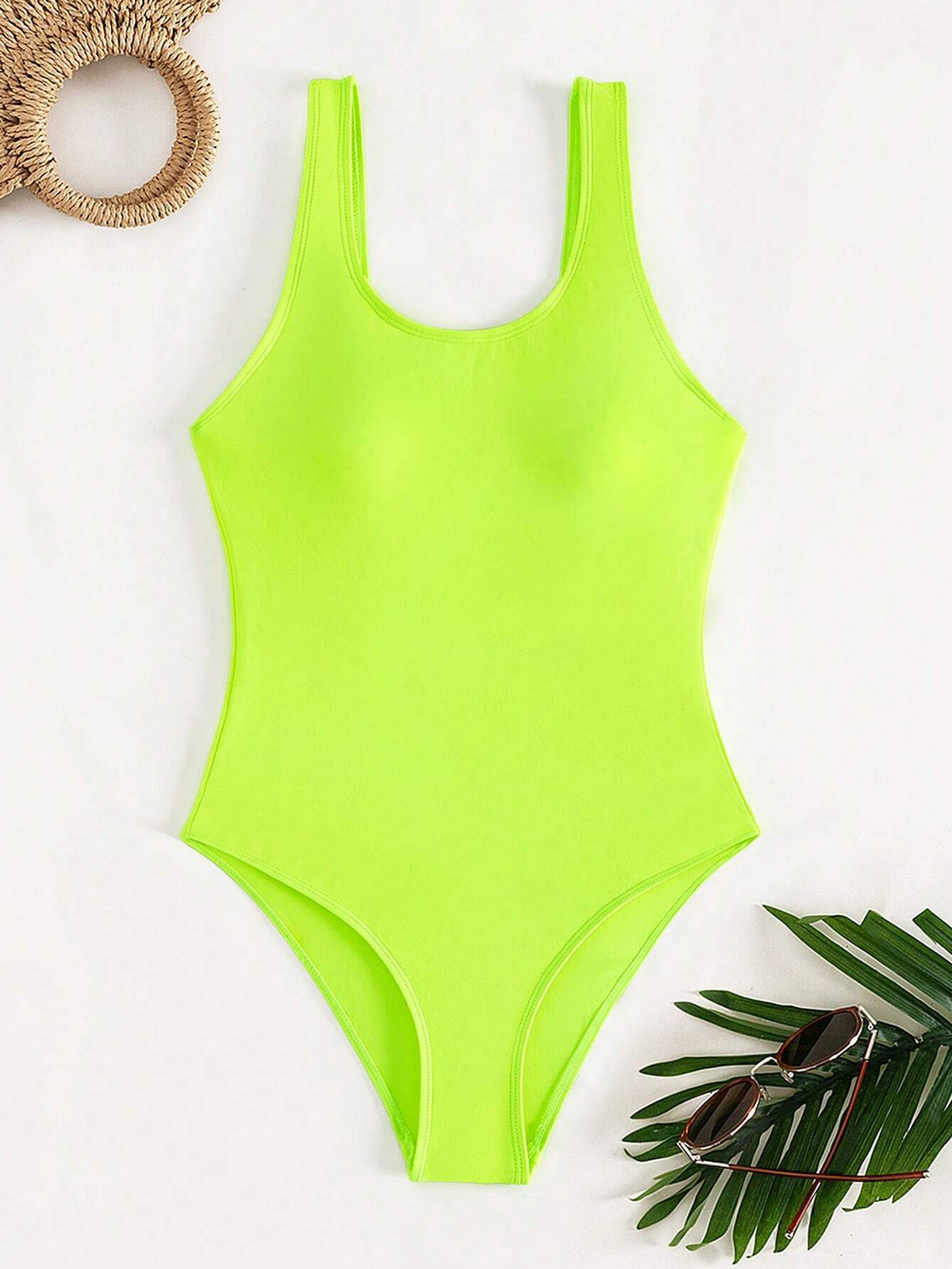 Swim Vcay Summer Beach Solid Neon One Piece Swimsuit Bathing Suit