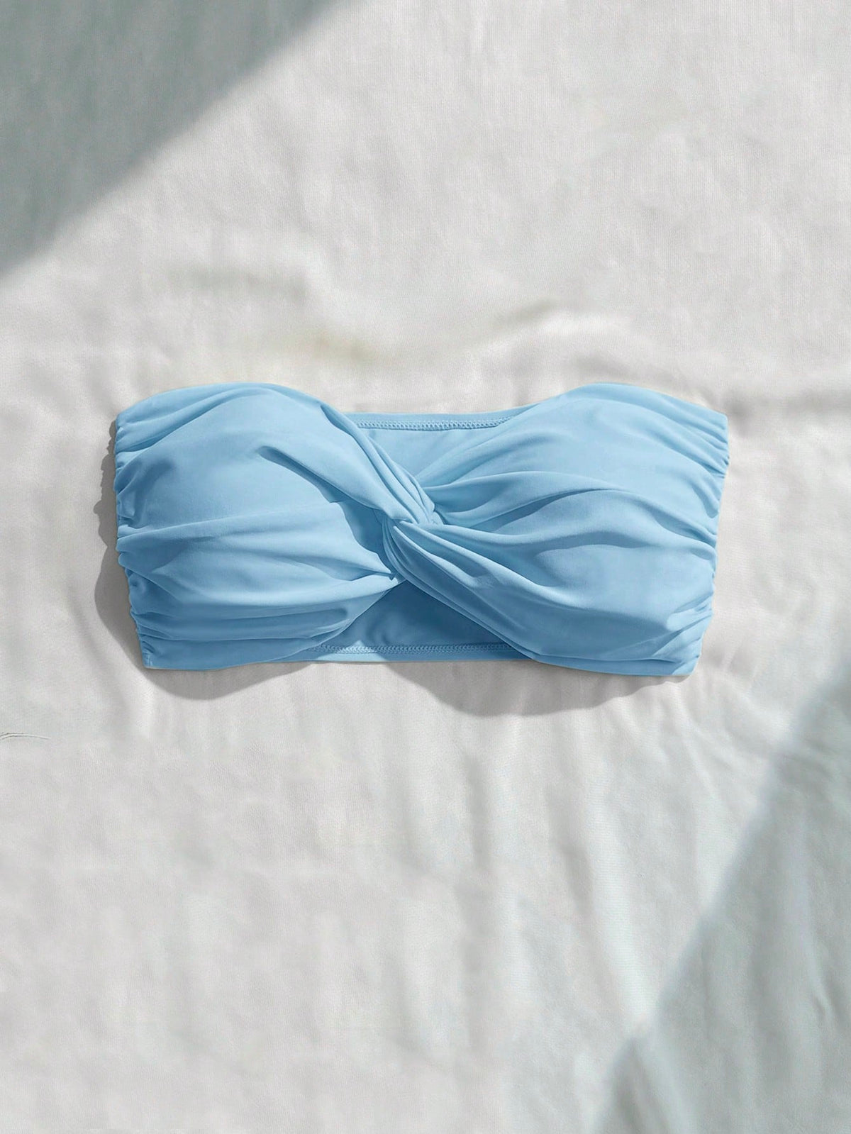Swim Vcay Women's Baby Blue Twist Bandeau Bikini Top, Minimalist Modest Summer Swimwear, Beach Holiday, Boho Vacation Elegant Top, Cruise Island Road Trip