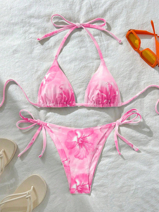 Swim Vcay Women's Sexy Random Print Halter Tie Bikini Set, Summer