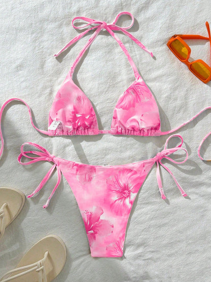 Swim Vcay Women's Sexy Random Print Halter Tie Bikini Set, Summer