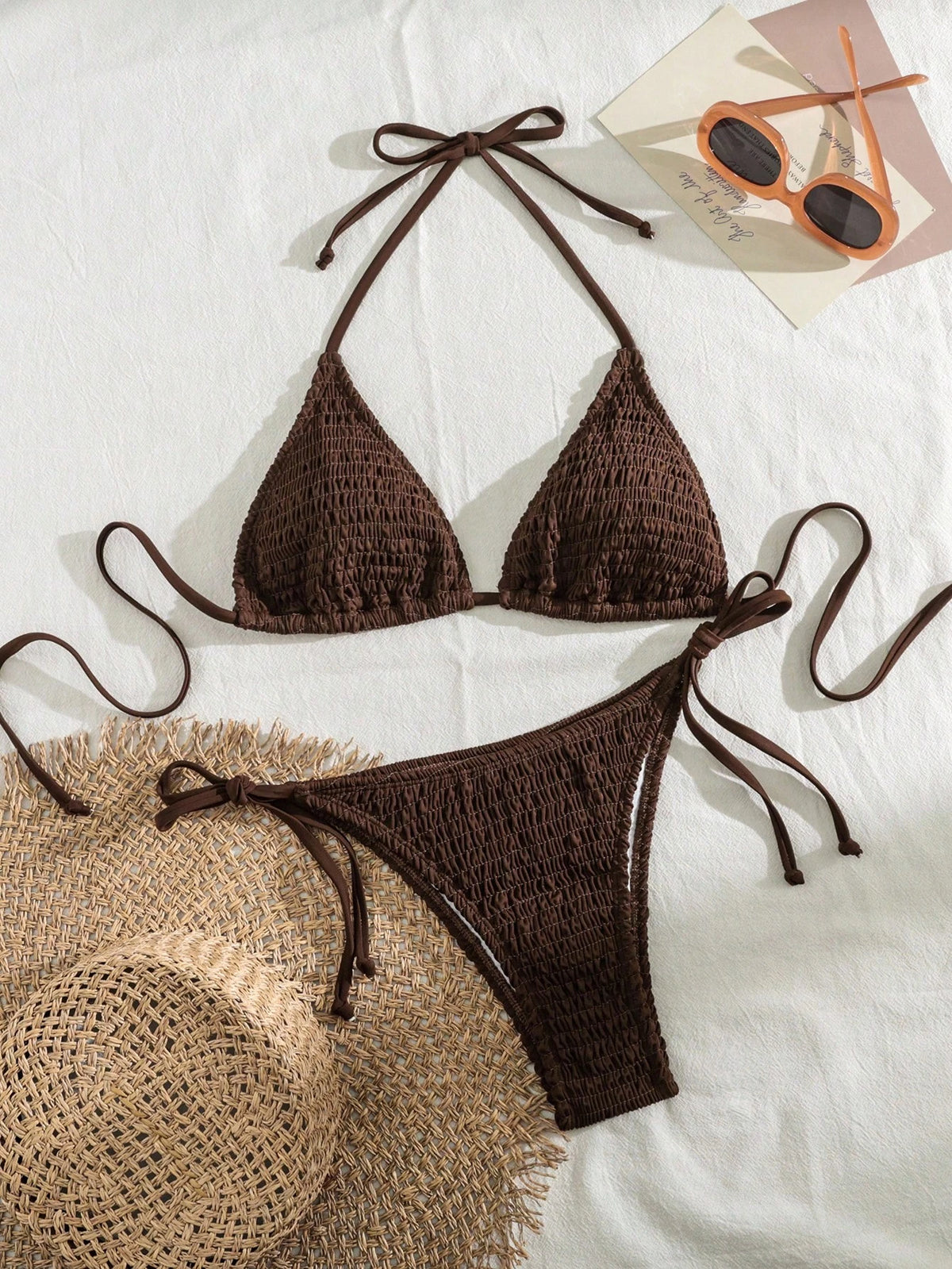 Swim Vcay Women's Summer Beach Solid Color Halter Neck Sexy Bikini Two Pieces Swimwear Set