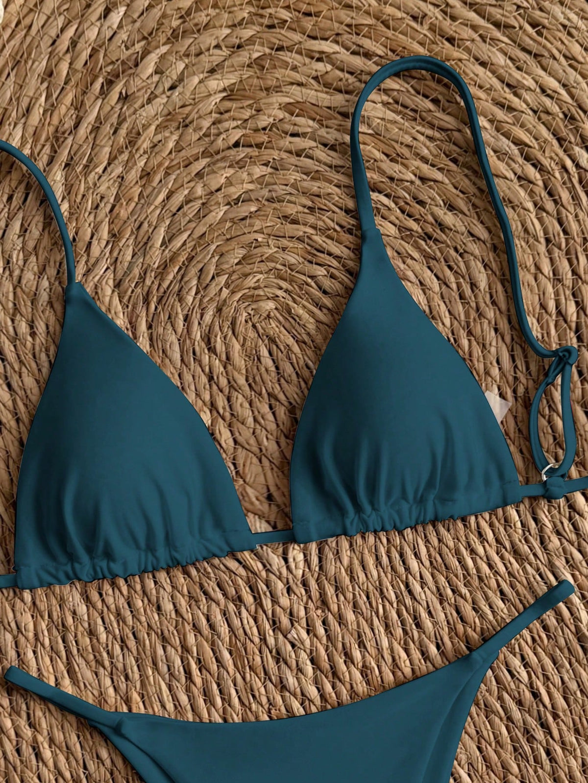 Swim Vcay Women's Teal Summer Elegant Triangle Bikini Set,Solid Color Spaghetti Strap String Swimwear Two Pieces For Beach Party,Holiday,Holiday,Beach