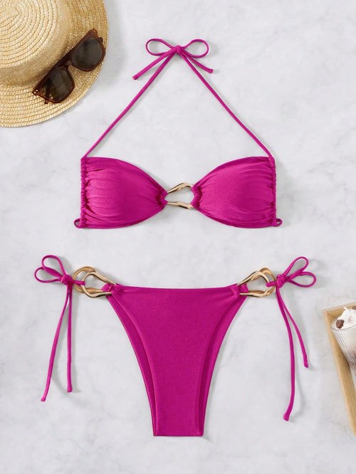Swim Vcay Women Spring Break Beach Outfits- Sexy Halter Lace Hollow Out Beach Resort Swimsuit Set For Summer Beach Vacation