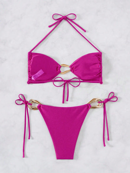 Swim Vcay Women Spring Break Beach Outfits- Sexy Halter Lace Hollow Out Beach Resort Swimsuit Set For Summer Beach Vacation