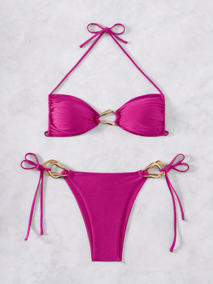 Swim Vcay Women Spring Break Beach Outfits- Sexy Halter Lace Hollow Out Beach Resort Swimsuit Set For Summer Beach Vacation