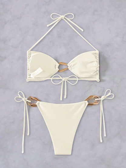 Swim Vcay Women Spring Break Beach Outfits- Sexy Halter Lace Hollow Out Beach Resort Swimsuit Set For Summer Beach Vacation