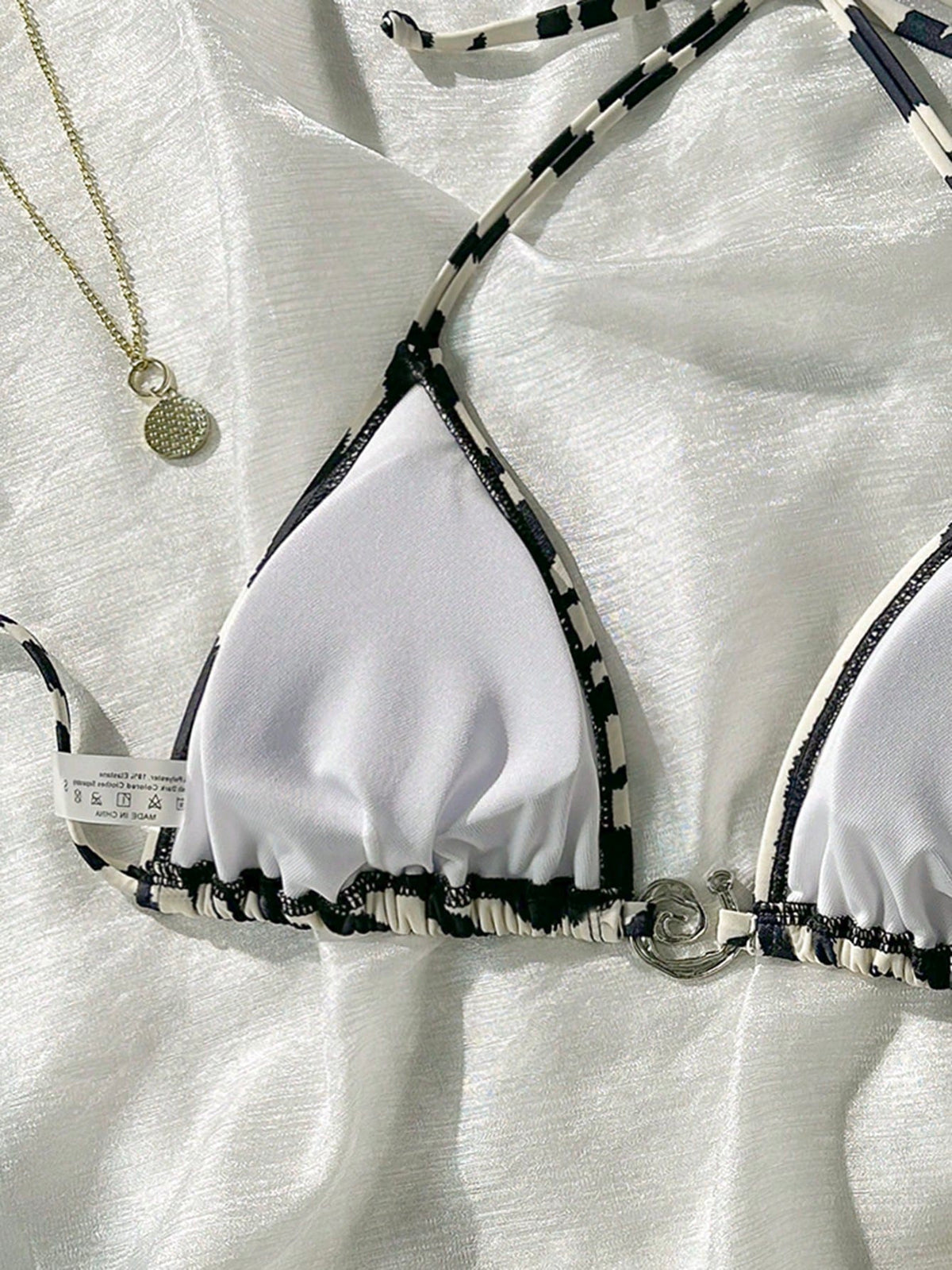 Swim Vcay Zebra Print Metal Decor Bikini Top For Summer Beach Vacation