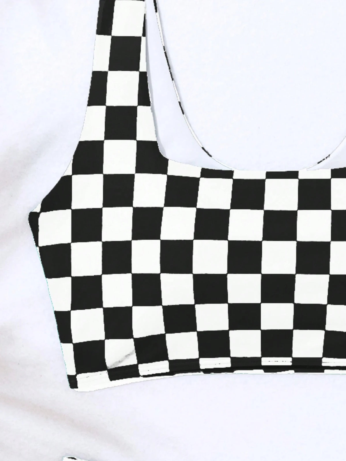 Swim Women Summer Beach Checkered Ruched Wireless Bikini Set, Vacation Bikini Set