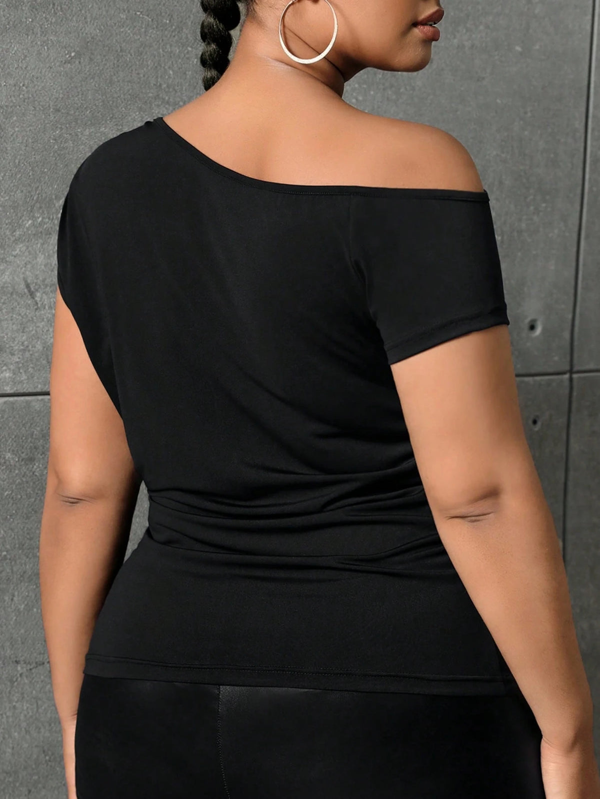 SXY Plus Asymmetrical Neck Ruched Tee