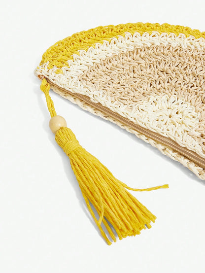 SXY Women Clutch, Straw Bag, Fashionable, Elegant, Simple, Personalized, Versatile, Lemon Shape, For Beach, Vacation, Holiday, Summer, Seaside, Yellow
