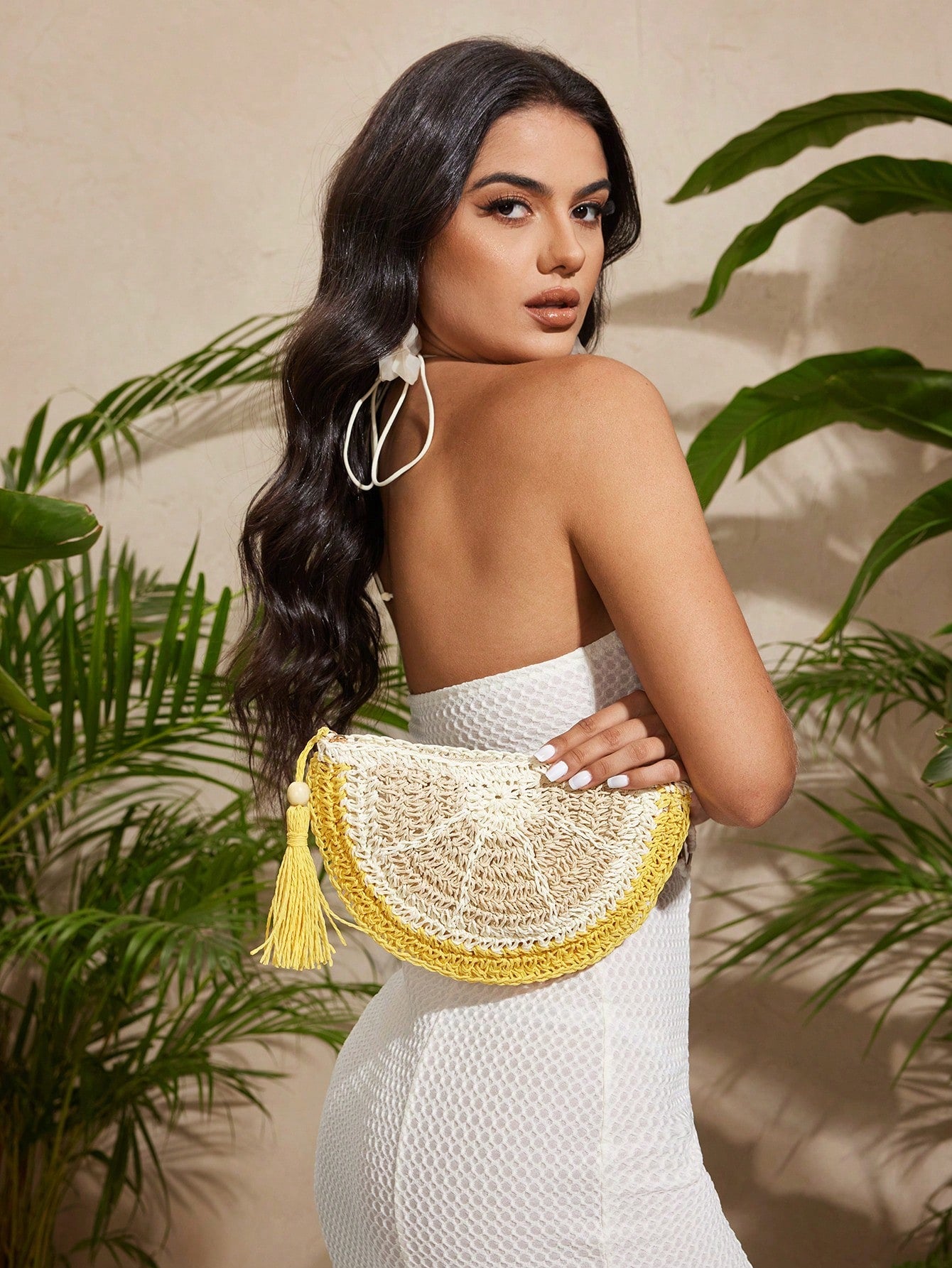 SXY Women Clutch, Straw Bag, Fashionable, Elegant, Simple, Personalized, Versatile, Lemon Shape, For Beach, Vacation, Holiday, Summer, Seaside, Yellow