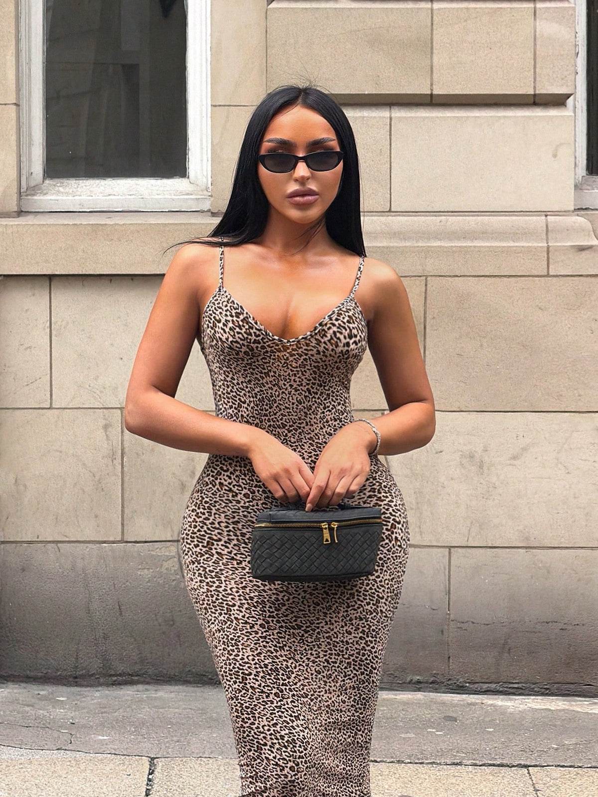 SXY Women's Leopard Print Sexy Date Club Party Spaghetti Strap Dress Brown Summer