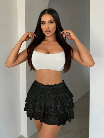 SXY Women White Lace Skirt Summer Clothes Peplum Skirt Girl Black Skirtblack Skirt Womenblack Short Skirt